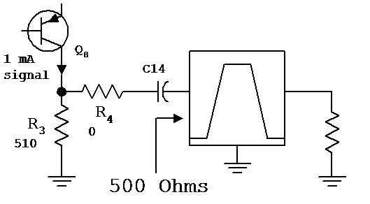 output driving a 500 Ohm crystal filter.